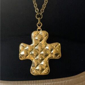 CHANEL Gold Quilted Cross Necklace